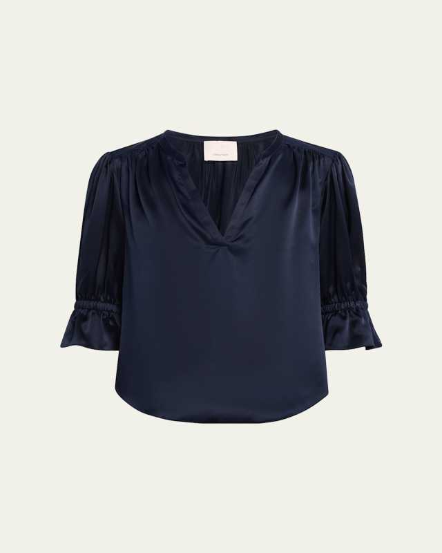 Fiona Silk Split-Neck Top
